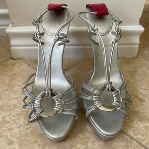 Louboutin 40 Silver Strappy Heel 5 1/2”1”platform